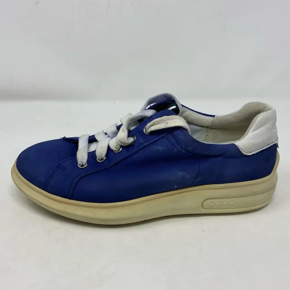 Ecco Soft 3 Blue Nubuck Platform Comfort Lace Up Sneakers Womens 8.5